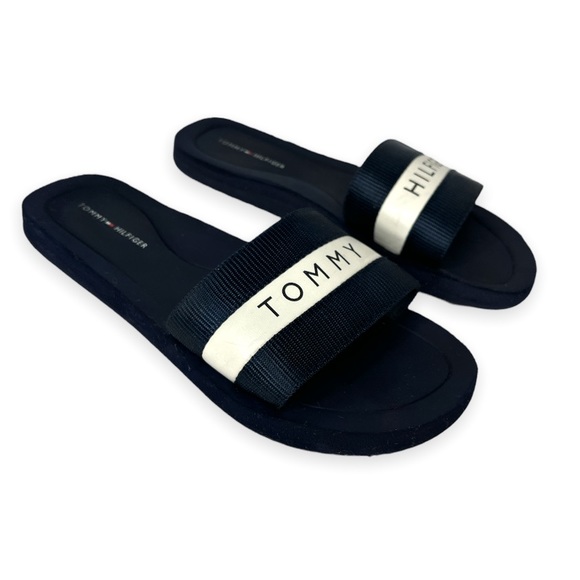 Tommy Hilfiger Shoes - Tommy Hilfiger Navy Blue Logo Slides Webbing Womens 7 Beachwear